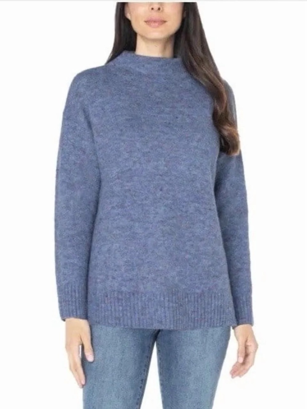 Well Worn Heathered Blue Mockneck Nep Yarn Sweater Size Medium EUC